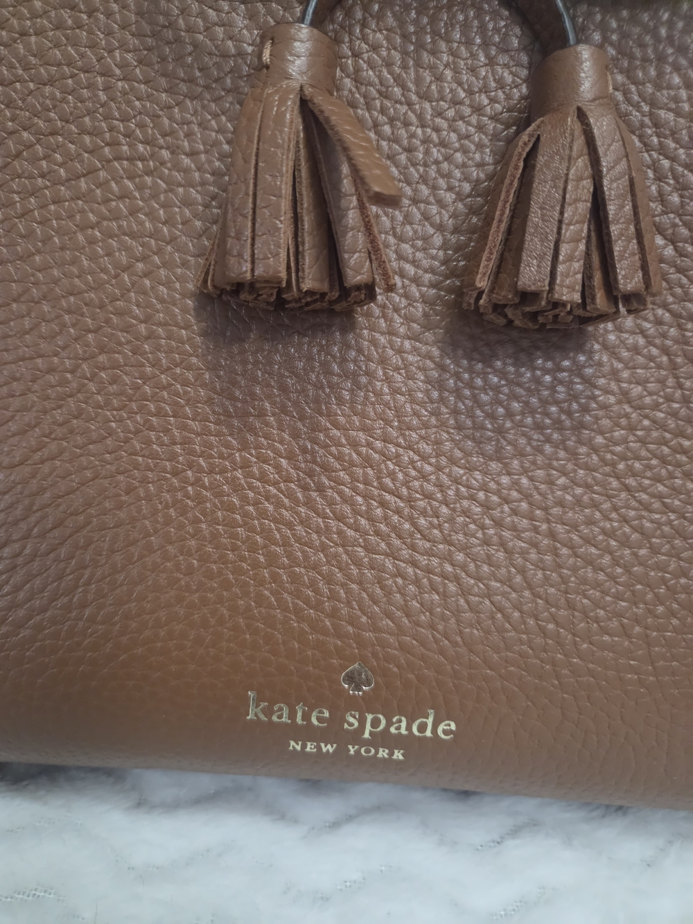 Kate Spade Hayes Gingerbread Brown Leather Crossbody with Tassel Bow - Picture 2 of 9